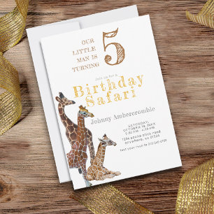 Convites Celebração de Giraffe Birthday Safari para 5 anos