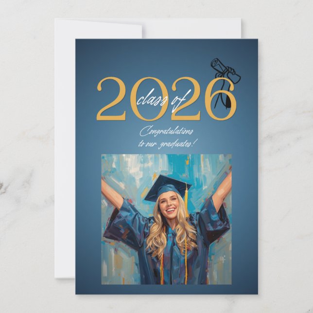 Convites Celebração de Graduação da Turma de 2026 Azul Mode (Frente)