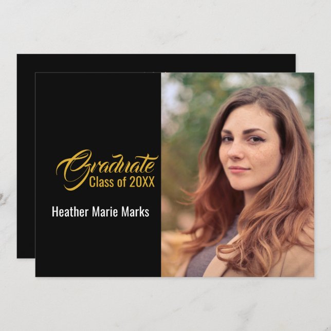 Convites Celebração de Graduação de Foto Dourada Elegante (Frente/Verso)