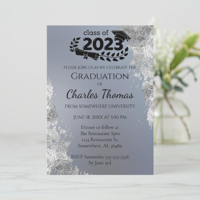 Convites Celebração de Graduação de Gradiente Azul (Em pé/Frente)