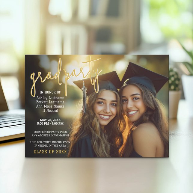 Convites Celebração de Graduação em Grupo - Foto Conjunta (Group Graduation Party Invitation with Photo)