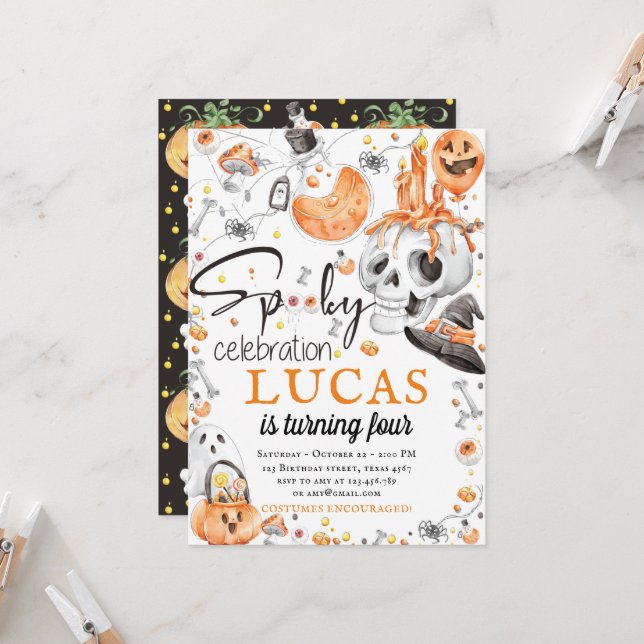 Convites Celebração de Halloween Birthday Spooky (Frente/Verso In Situ)