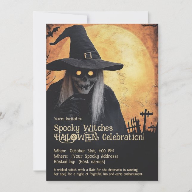Convites Celebração de Halloween das Bruxas Assustadoras (Frente)