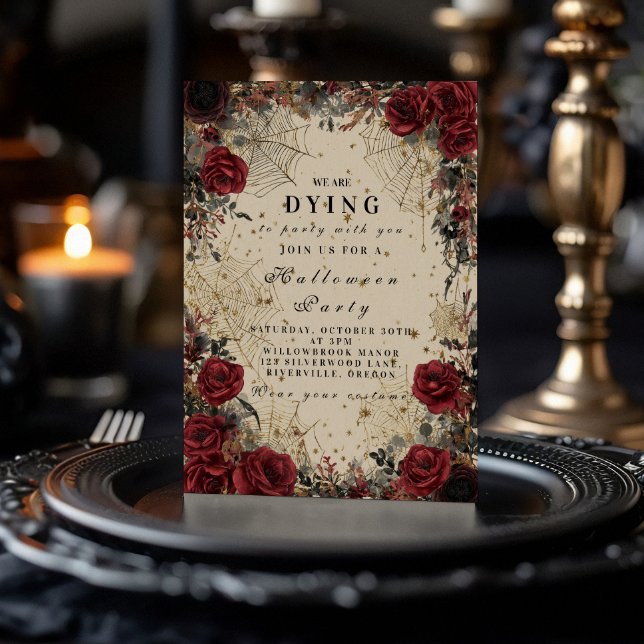 Convites Celebração de Halloween Rosas Góticas Dark (Criador carregado)