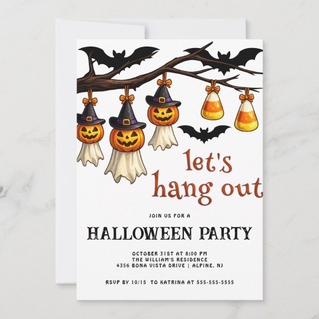Convites Celebração de Halloween Trendy Let's Hang Out (Frente)