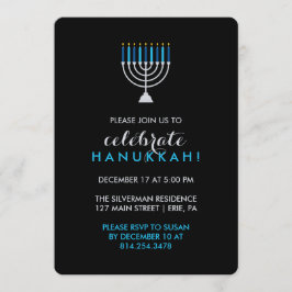 Convites Celebração de Hanukkah com Silver Menorah em Preto