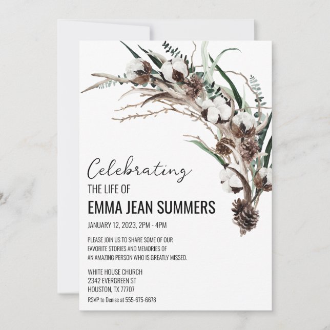 Convites Celebração de Inverno da Vida Algodão Verdejante (Frente)