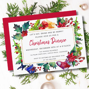 Convites Celebração de Jantar de Natal em Aquarela