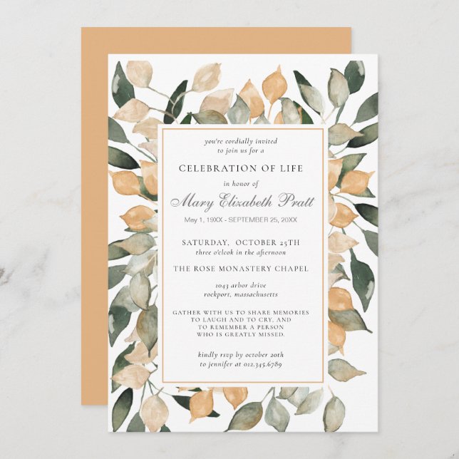 Convites Celebração de Life Dusty Terracotta Botanical (Frente/Verso)