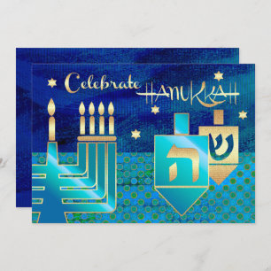 Convites Celebração de Menorah e Dreidels Hanukkah