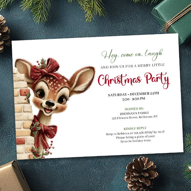 Convites Celebração de Natal adorável com cervos bebês para (Lovely baby deer Christmas kids celebration printable)