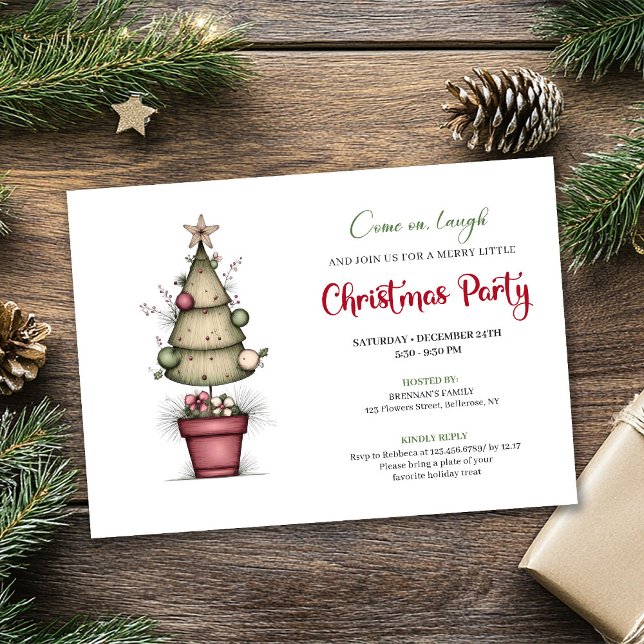 Convites Celebração de Natal chic com árvore em aquarela ex (Quirky watercolor tree chic Christmas celebration)