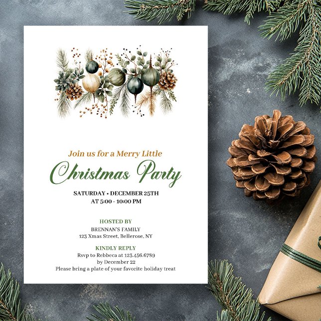Convites Celebração de Natal com Árvore de Natal Verde e Do (Stylish Green And Gold Christmas Tree Celebration)