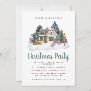 Convites Celebração de Natal da Casa de Neve em Aquarela Ch