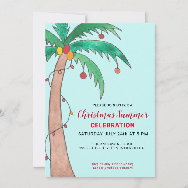 Convites Celebração de Natal de Verão Festa da Palmeira (Frente)