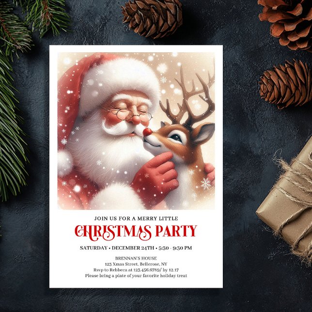 Convites Celebração de Natal do Papai Noel e Rudolph Alegre (Jolly Santa and Rudolph Christmas Celebration Invite)
