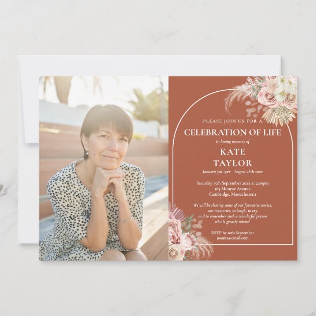 Convites Celebração de Pampas Grass da Life Funeral Photo I (Frente)