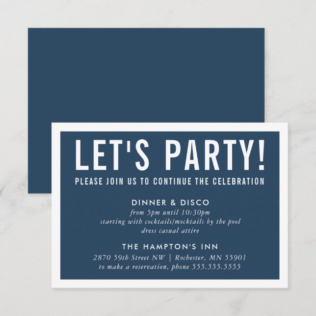 Convites CELEBRAÇÃO DE PARTIDO INFO simples marinho de bloc (Frente/Verso)