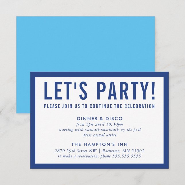 Convites CELEBRAÇÃO DE PARTIDO INFORMAÇÕES simples azul-neg (Frente/Verso)