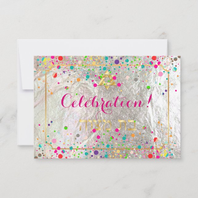 Convites Celebração de PixDezines Mitzvah Dazzled/Rainbow (Frente)