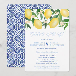 Convites Celebração de Pós-Casamento Capri Lemons Blue Tile