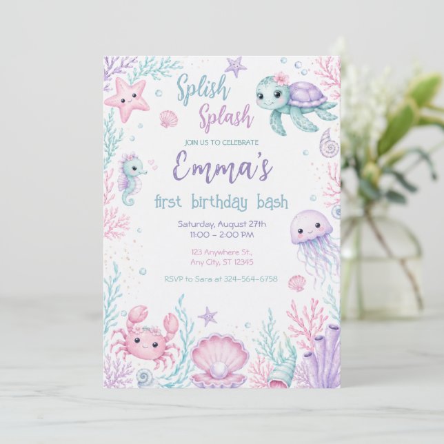 Convites Celebração de Primeiro Aniversário Caprichosa Sob  (Em pé/Frente)