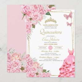 Convites Celebração de Quinceanera, Borboleta Floral Rosa R