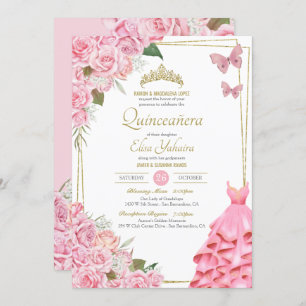 Convites Celebração de Quinceanera, Borboleta Floral Rosa R