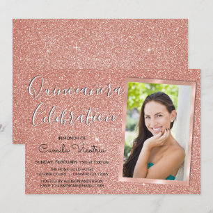 Convites Celebração de Quinceañera com Glitter Dourado R