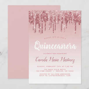 Convites Celebração de Quinceanera com Glitter Dourado Ro