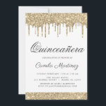 Convites Celebração de Quinceañera com Glitter Sparkle Dour<br><div class="desc">Convite de aniversário de 15 de Celebração de Quinceañera,  Dourado e branco,  com brilho brilhante. Este é o perfeito e elegante Convite à Celebração Quinceañera para uma Festa de aniversário Cinzenta Rosa-Brilhante Cinza-Brilhante,  15ª (quinze). Entre em contato com o designer para encontrar itens personalizados correspondentes.</div>