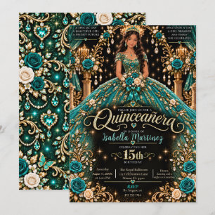 Convites Celebração de Quinceañera em Azul e Dourado