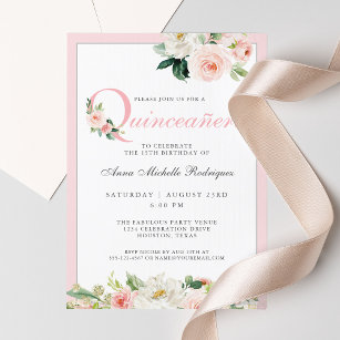 Convites Celebração de Quinceanera Floral Cor-de-Rosa Esbra