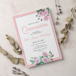 Convites Celebração de Quinceanera Floral Cor-de-Rosa Esbra