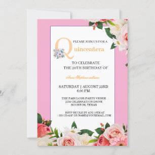 Convites Celebração de Quinceanera Floral Rosa
