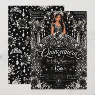 Convites Celebração de Quinceañera Prata Preta