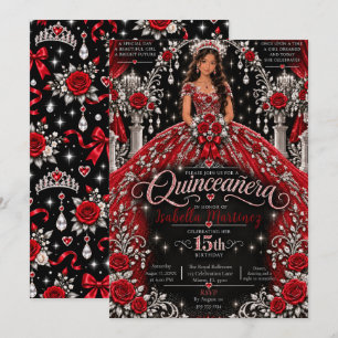 Convites Celebração de Quinceañera Prata Vermelha