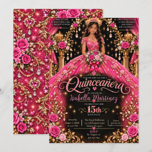 Convites Celebração de Quinceañera Rosa Vibrante