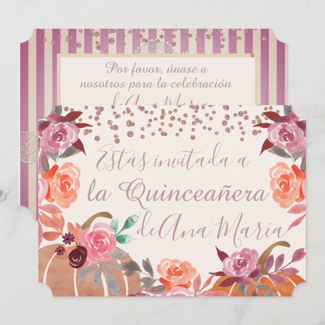 Convites Celebração de Quinze Anos Floral de Outono de Borg (Frente/Verso)