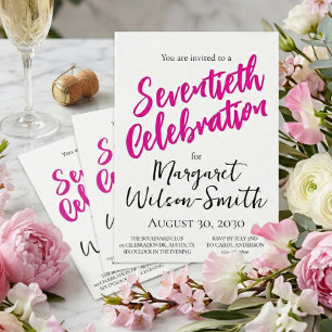 Convites Celebração de Septuagésimo Aniversário Script Rosa