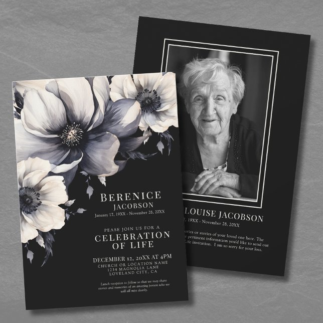Convites Celebração de Serviço Memorial Elegante de Vida (Elegant Memorial Service Celebration Of Life Invitation)