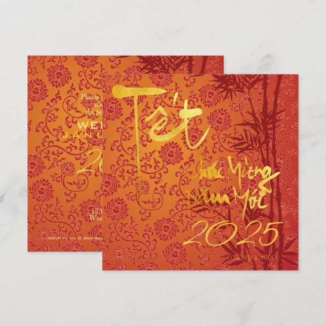 Convites Celebração de Têt vietnamita com ouro SFC (Frente/Verso)