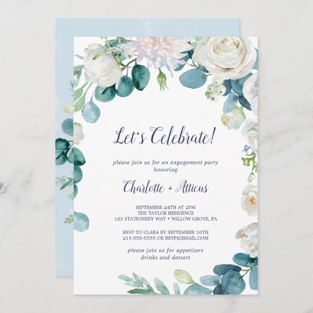 Convites Celebração de Vamos das Flores Brancas Clássicas (Frente/Verso)