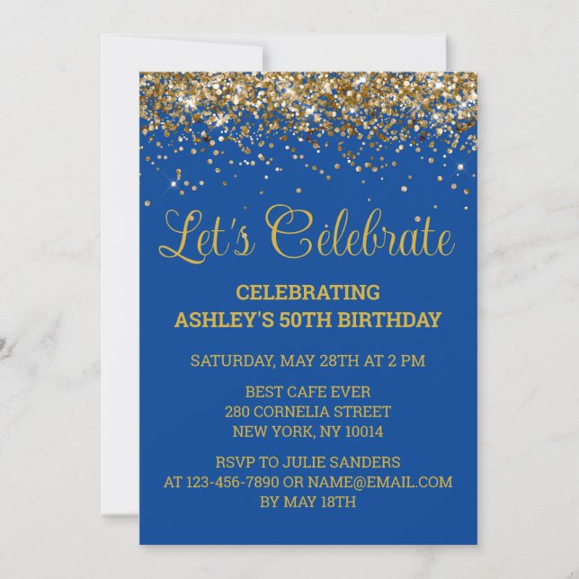 Convites Celebração de Vamos de aniversário com brilho azul (Frente)