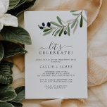 Convites Celebração de Vamos de Branqueamento de Oliva Mode<br><div class="desc">Este convite para comemoração do vamos é perfeito para uma festa de noivado,  casamento após festa,  aposentadoria,  graduação ou qualquer evento feliz. O design rústico,  porém elegante,  apresenta folhas botânicas de cor aquática simples e azeitonas pretas num pequeno galho com um toque mediterrânico clássico.</div>