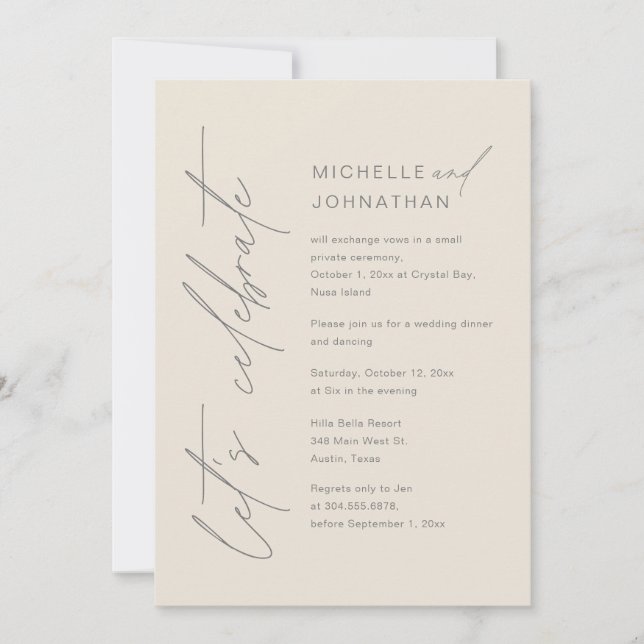 Convites Celebração de vamos, Partido de Janto de Elopement (Frente)