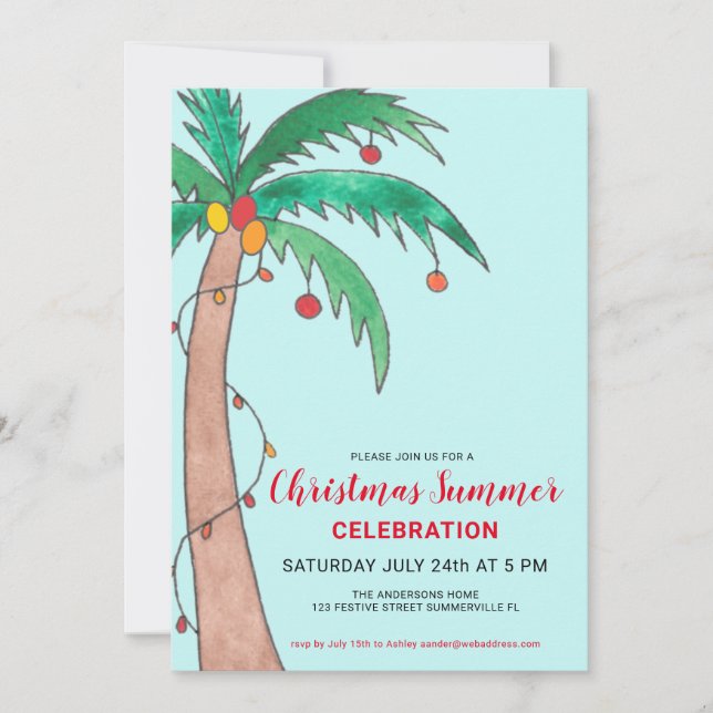 Convites Celebração de Verão de Natal Festa da Palmeira (Frente)