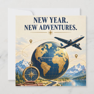 Convites Celebração de Viagem de Ano Novo com Mapa de Passa