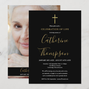 Convites Celebração de Vida com Foto Funeral Cruz de Ouro