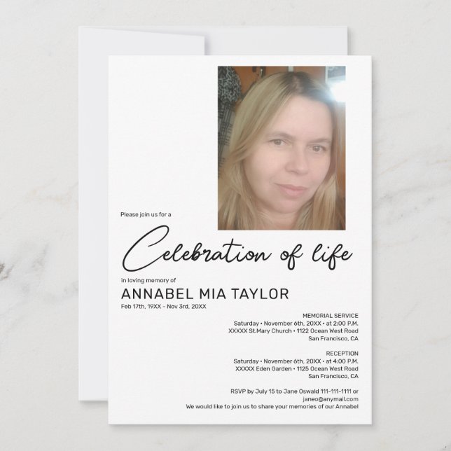 Convites Celebração de Vida com Foto Funeral Memorial (Frente)